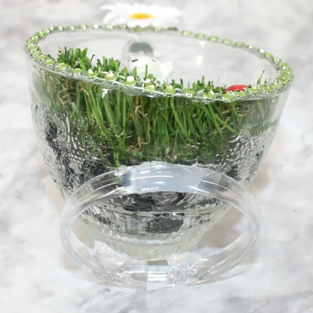 HAND CRAFTED Lamb Farmhouse Decor Ornament Upcycled Cup Grass Easter White